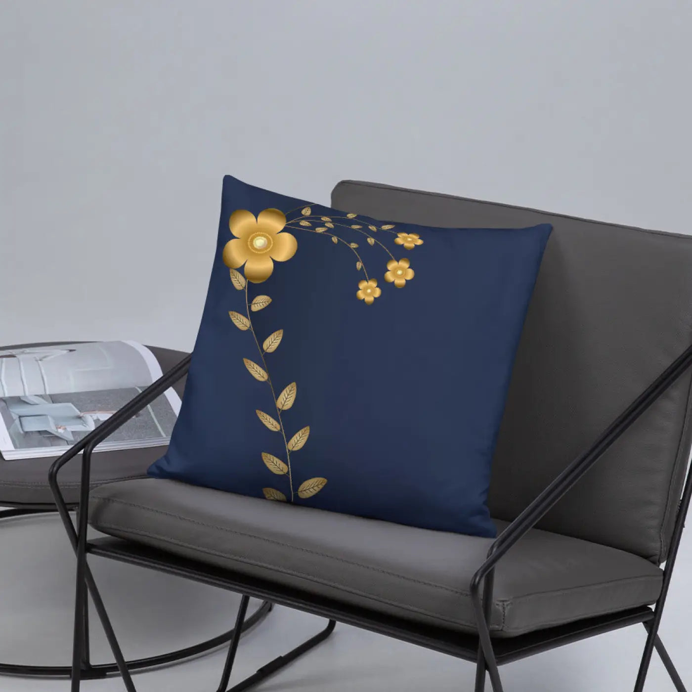 Navy Blue Throw Pillow – Lovely Floral Polyester - Dipaliz