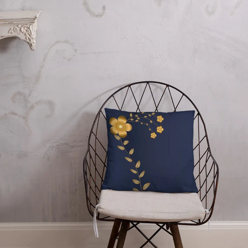 Navy Blue Throw Pillow – Lovely Floral Polyester - Dipaliz