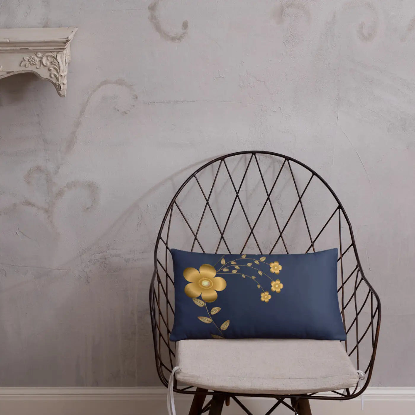 Navy Blue Throw Pillow – Lovely Floral Polyester - Dipaliz