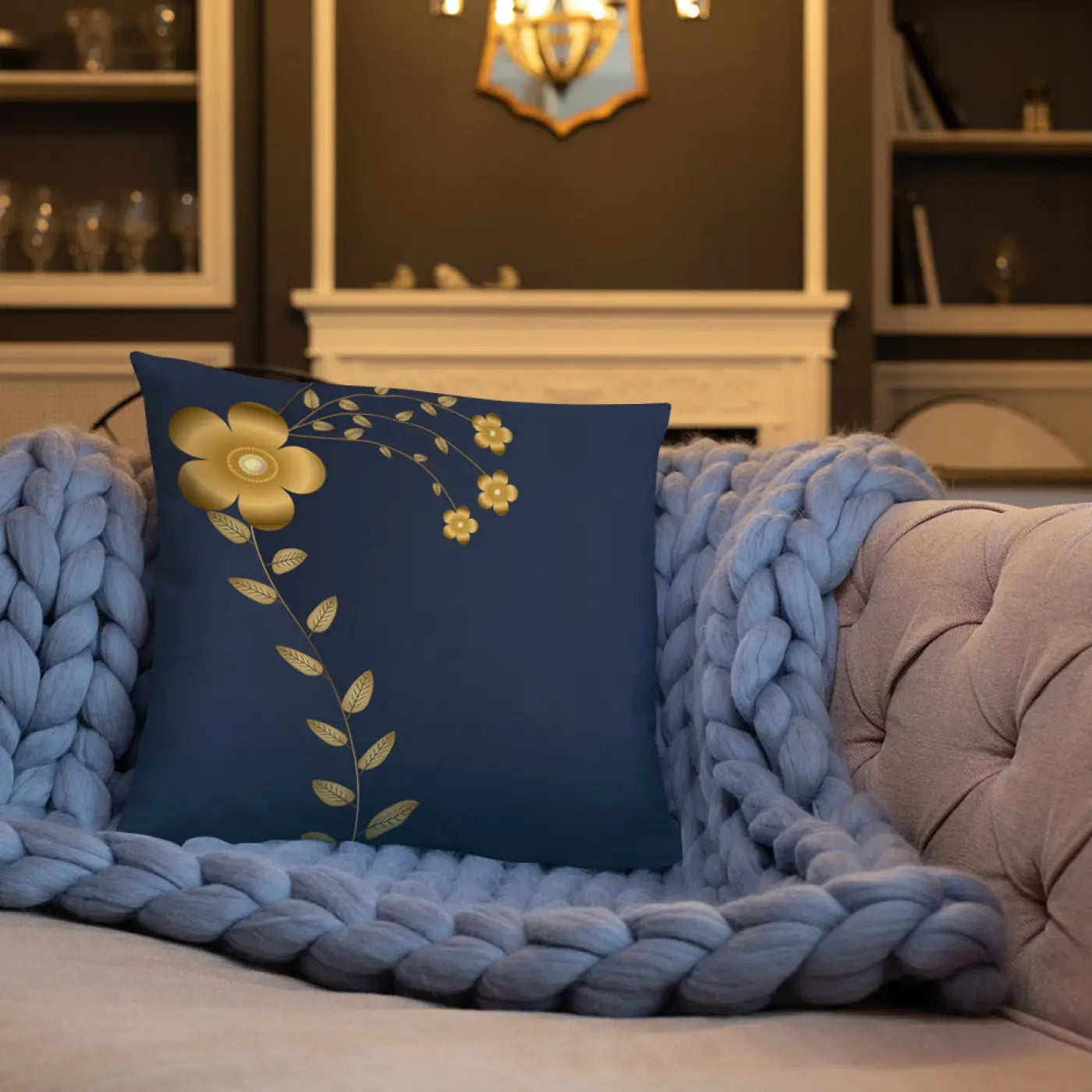Navy Blue Throw Pillow – Lovely Floral Polyester - Dipaliz