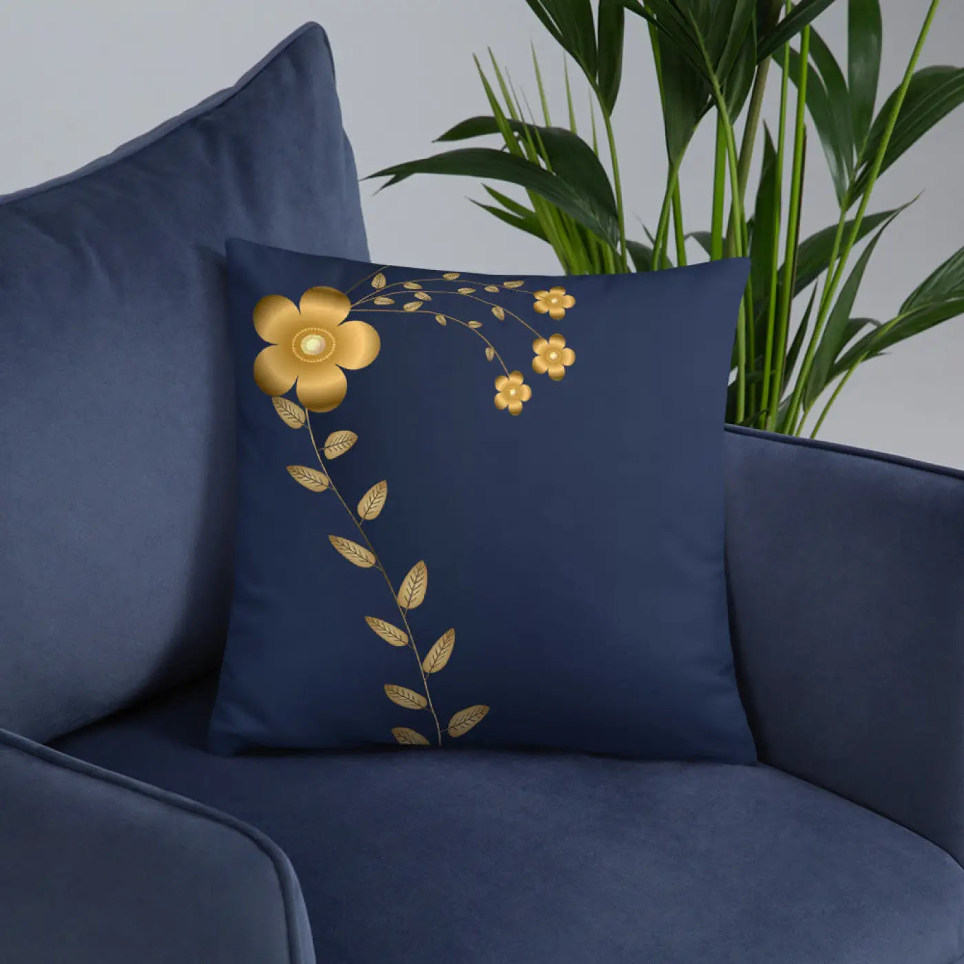 Navy Blue Throw Pillow – Lovely Floral Polyester - Dipaliz