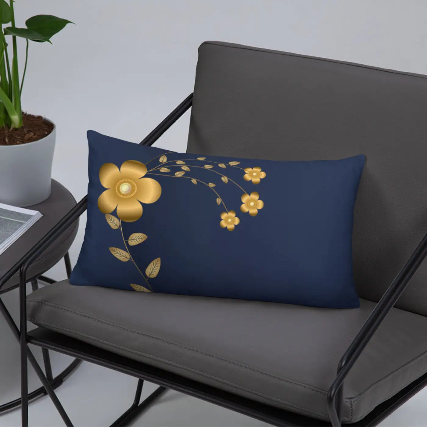 Navy Blue Throw Pillow – Lovely Floral Polyester - Dipaliz
