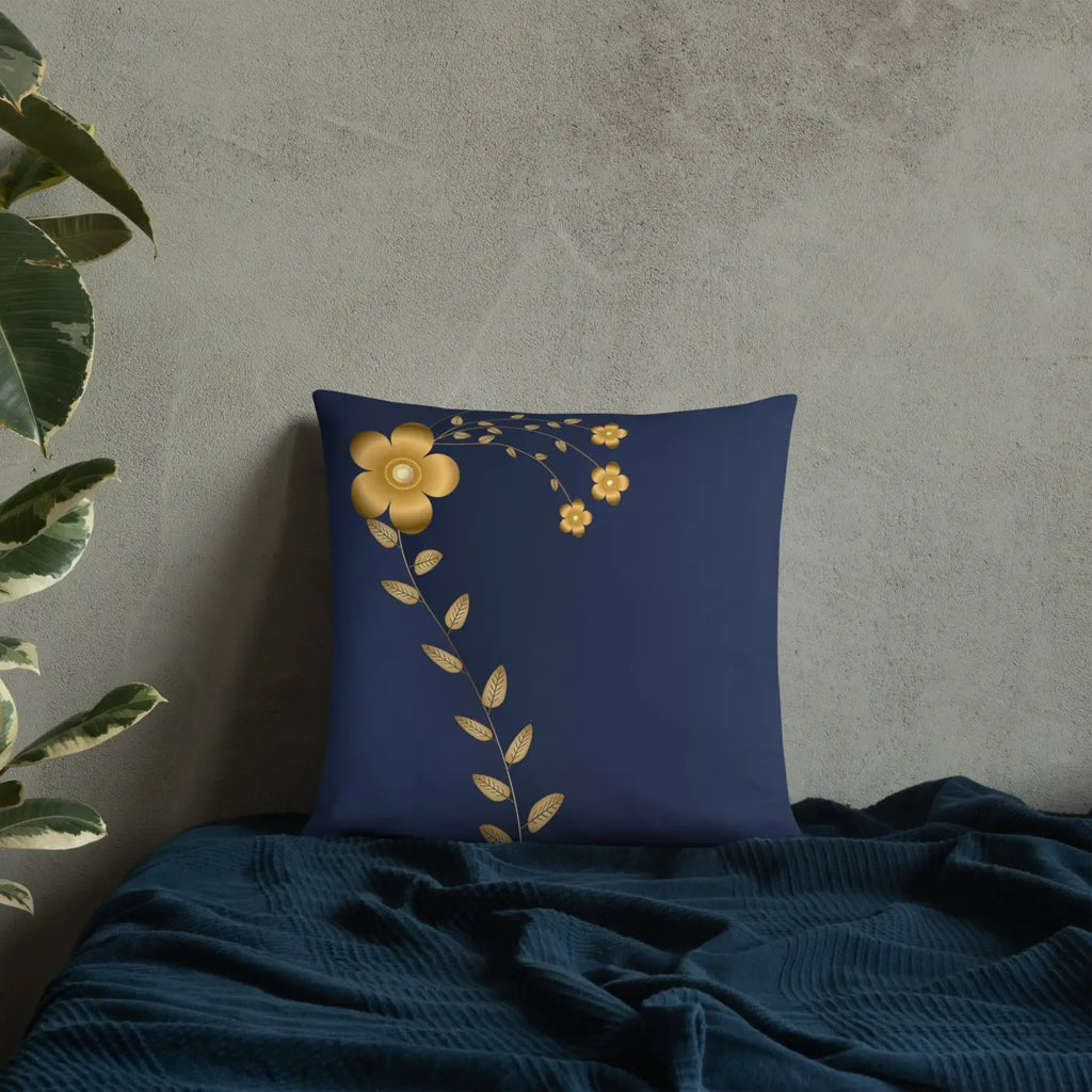 Navy Blue Throw Pillow – Lovely Floral Polyester - Dipaliz