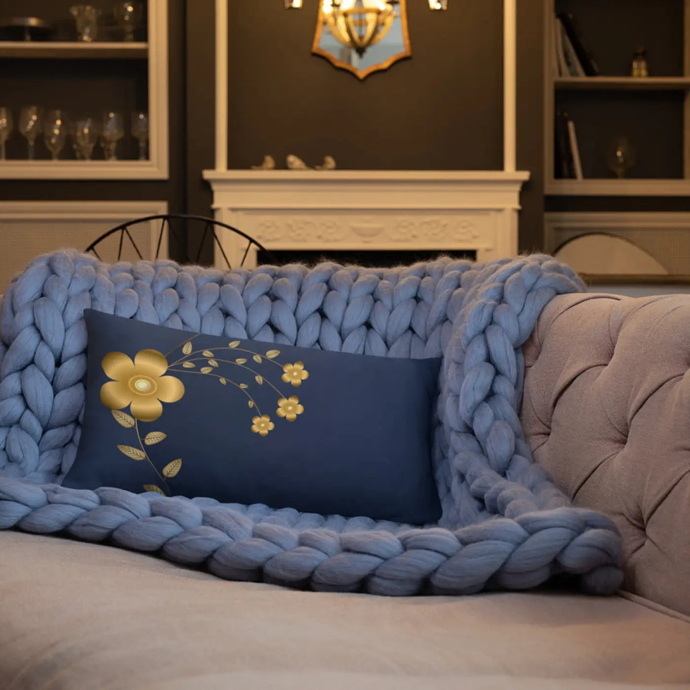 Navy Blue Throw Pillow – Lovely Floral Polyester - Dipaliz