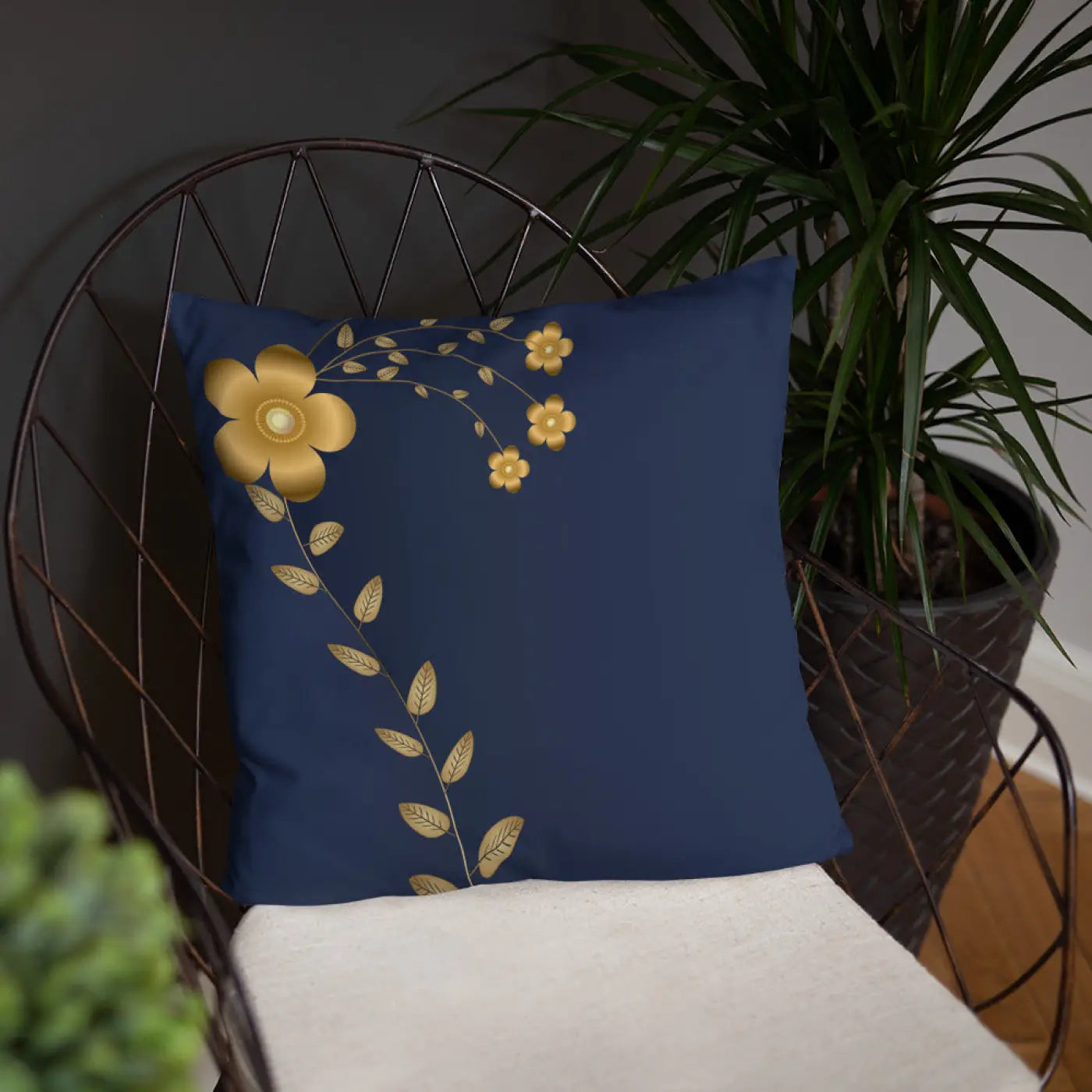 Navy Blue Throw Pillow – Lovely Floral Polyester - Dipaliz