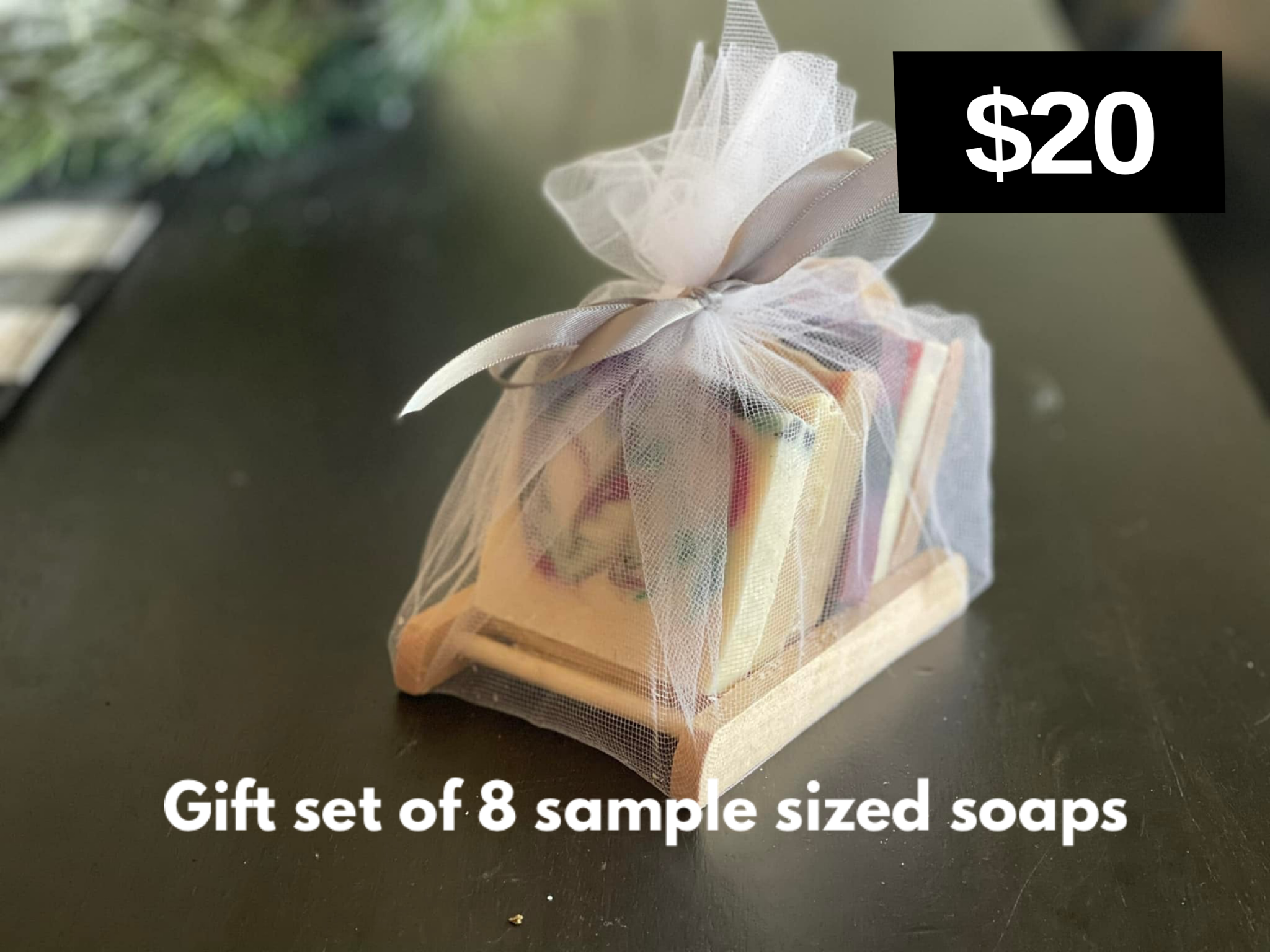 Gift set of 8 sample sized soaps with a soap dish