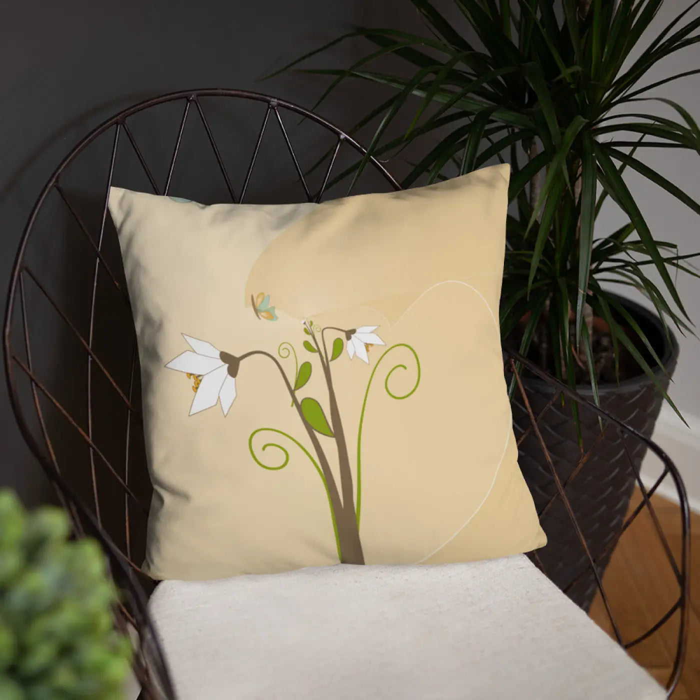 Graphic White Flowers Throw Pillow – Insert Included - Dipaliz