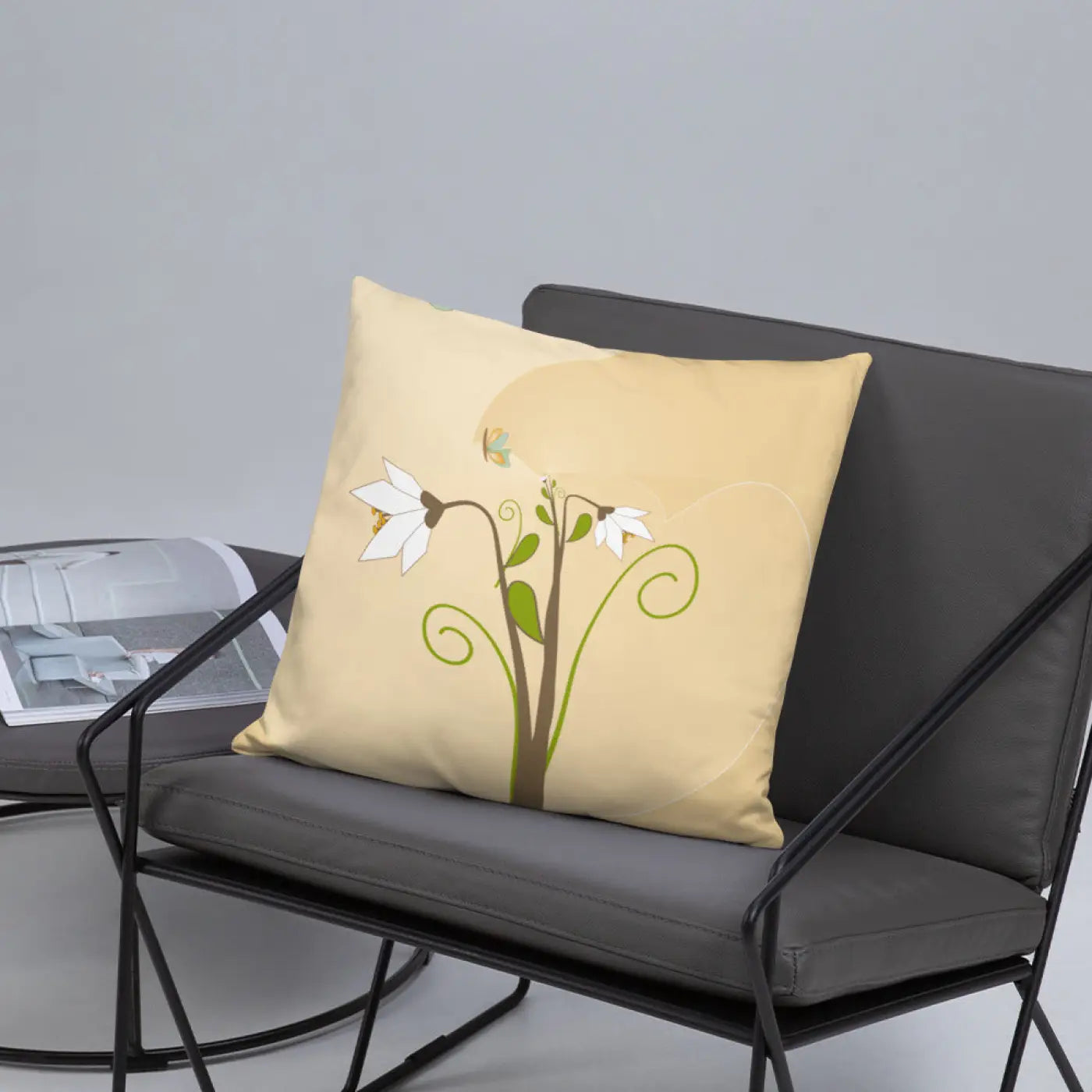 Graphic White Flowers Throw Pillow – Insert Included - Dipaliz