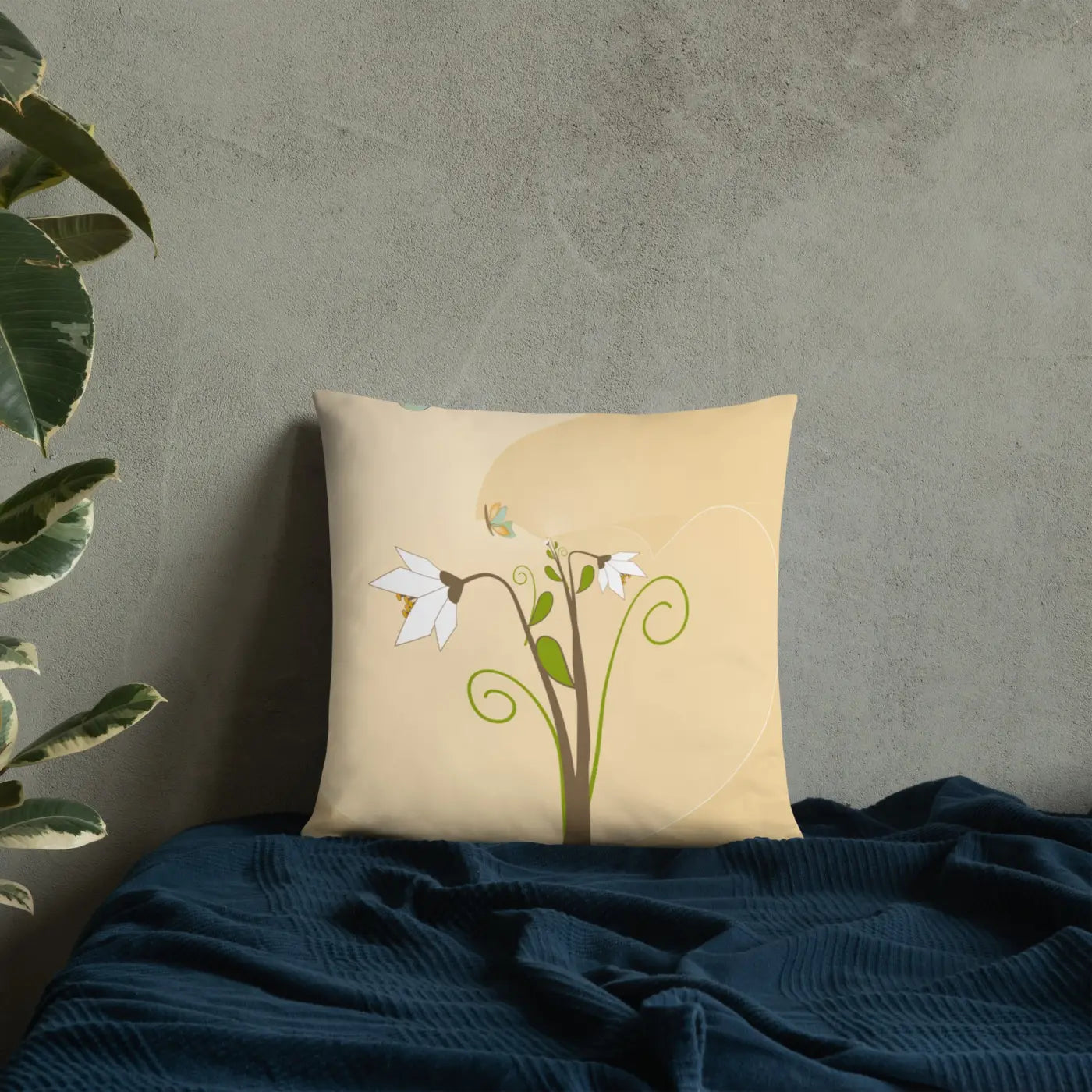 Graphic White Flowers Throw Pillow – Insert Included - Dipaliz