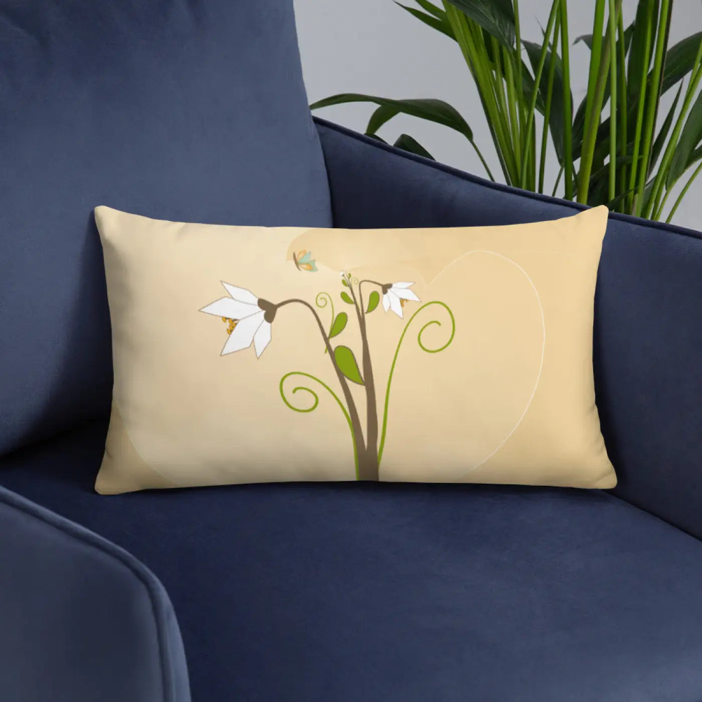 Graphic White Flowers Throw Pillow – Insert Included - Dipaliz