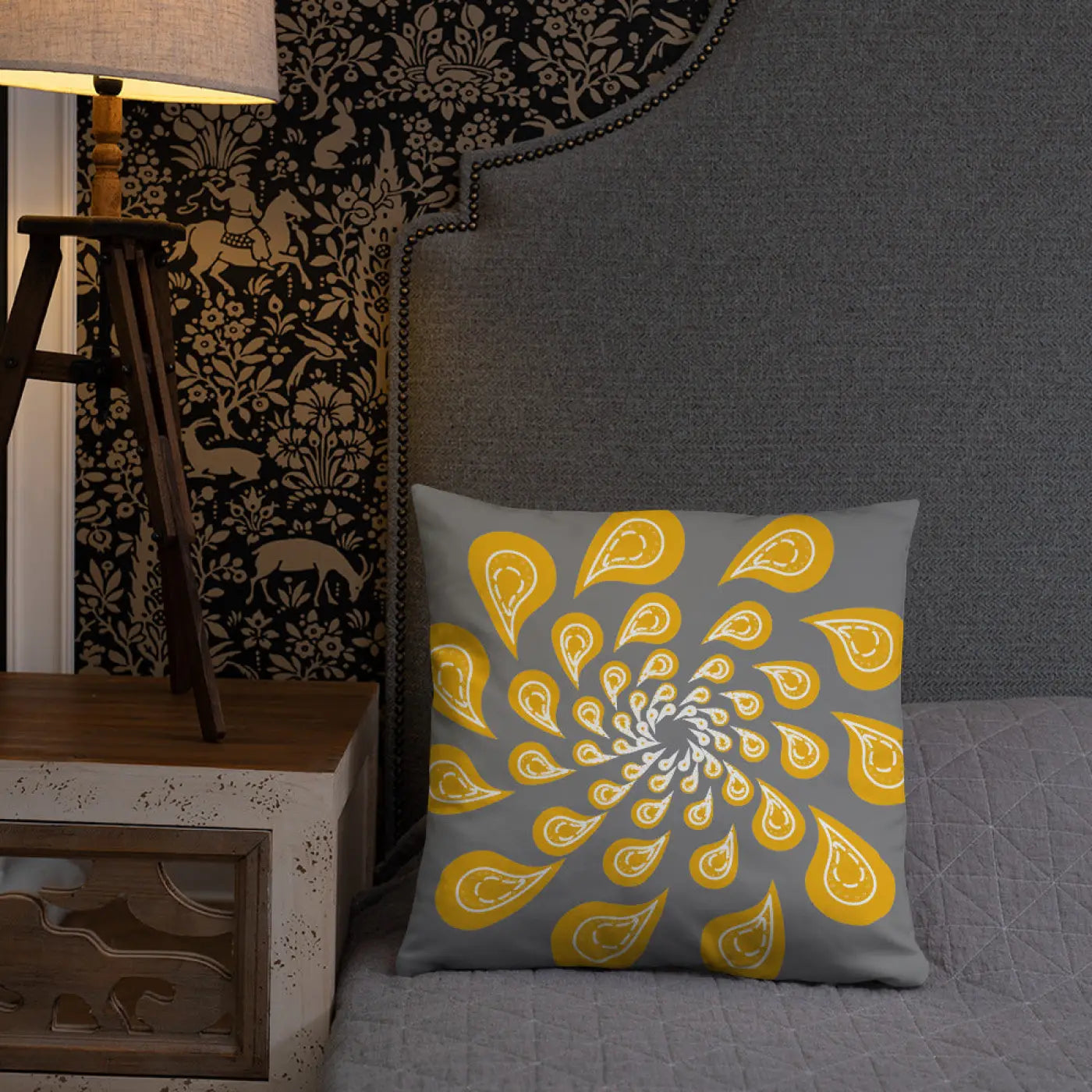 Grey Mustard Pillow – Concealed Zipper - Dipaliz
