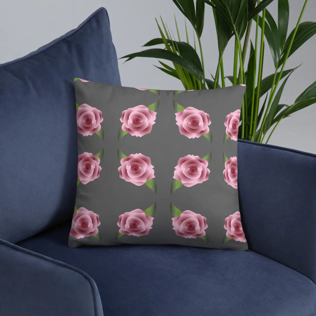 Pink Roses Grey Throw Pillows – Concealed Zipper - Dipaliz