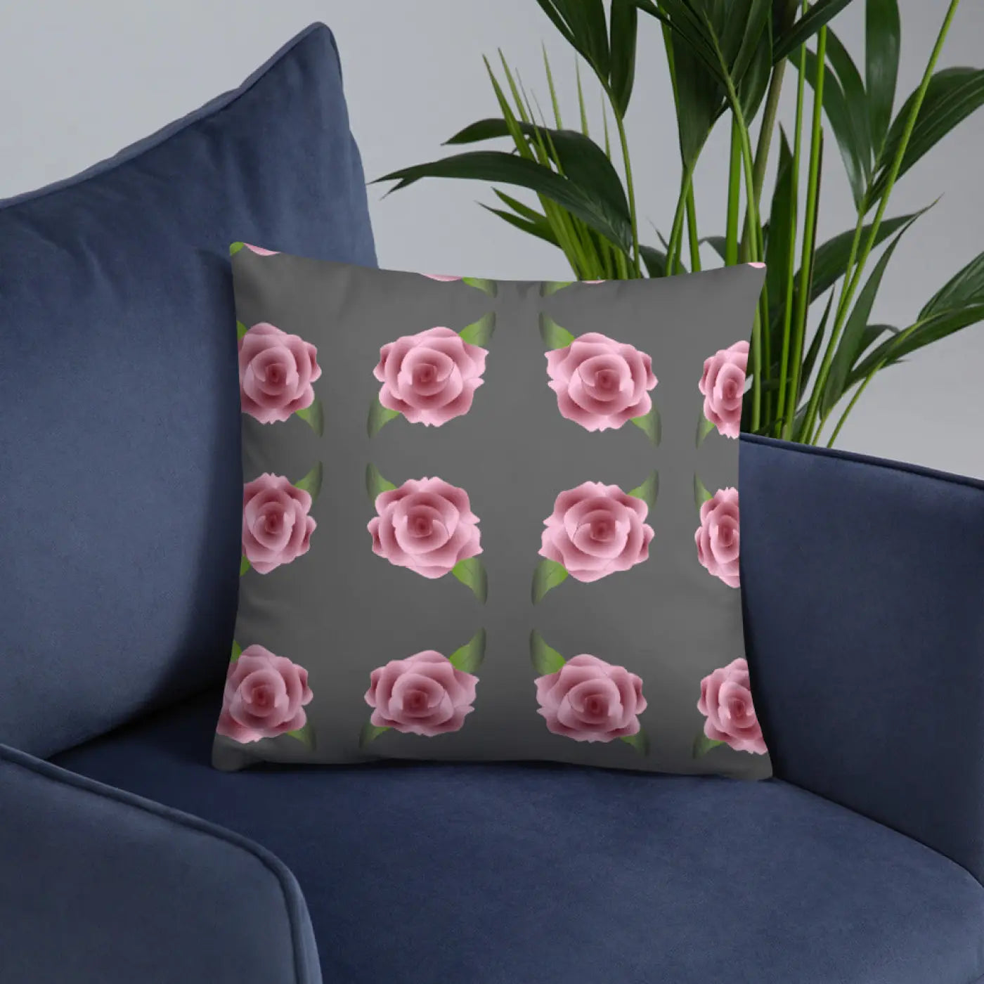 Pink Roses Grey Throw Pillows – Concealed Zipper - Dipaliz