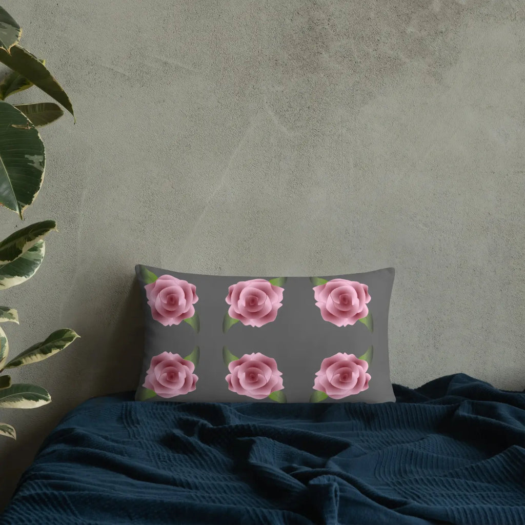 Pink Roses Grey Throw Pillows – Concealed Zipper - Dipaliz