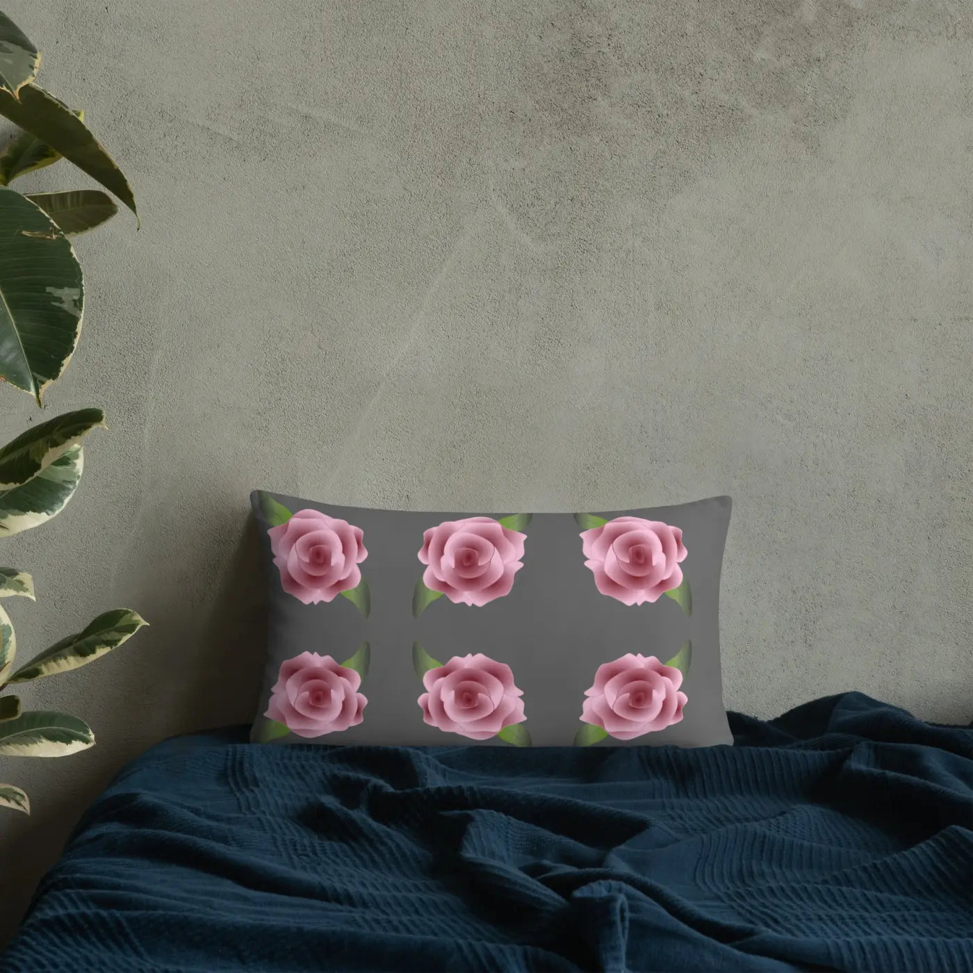 Pink Roses Grey Throw Pillows – Concealed Zipper - Dipaliz