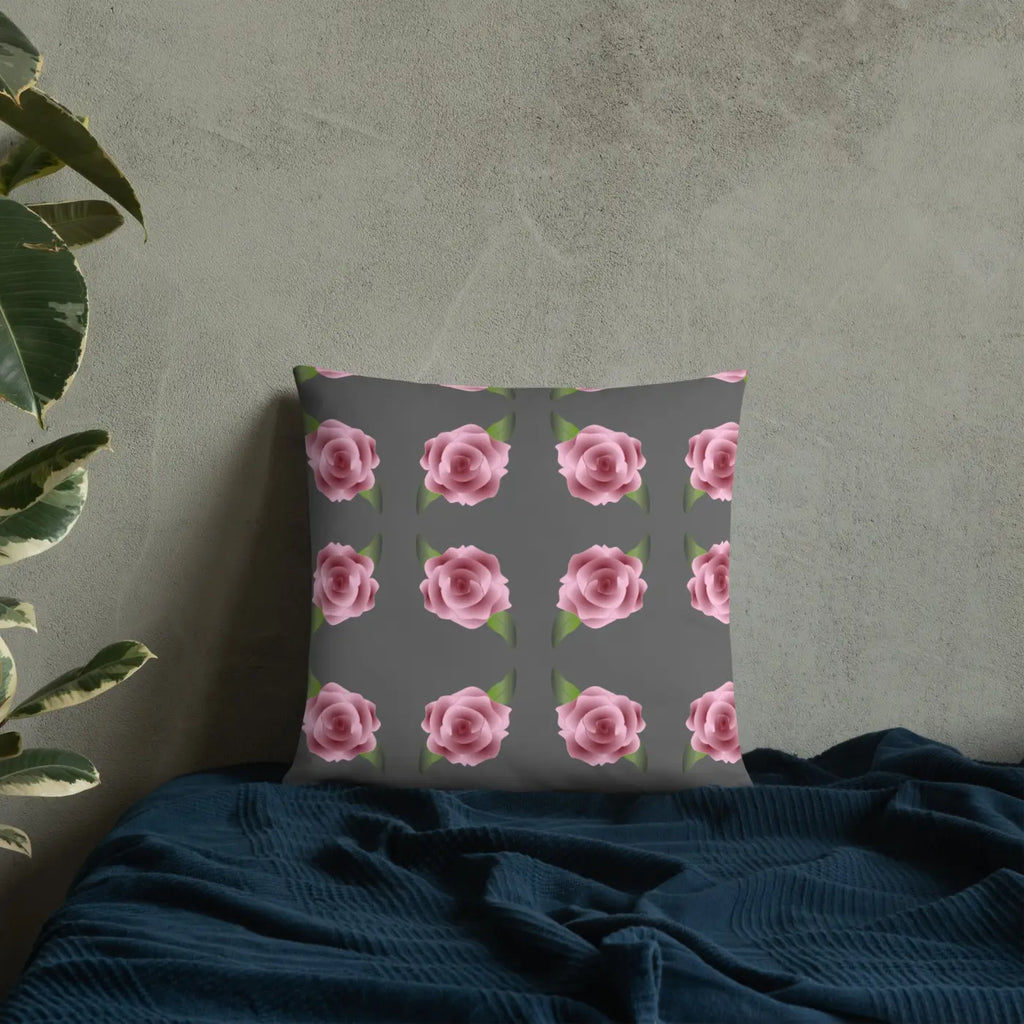 Pink Roses Grey Throw Pillows – Concealed Zipper - Dipaliz