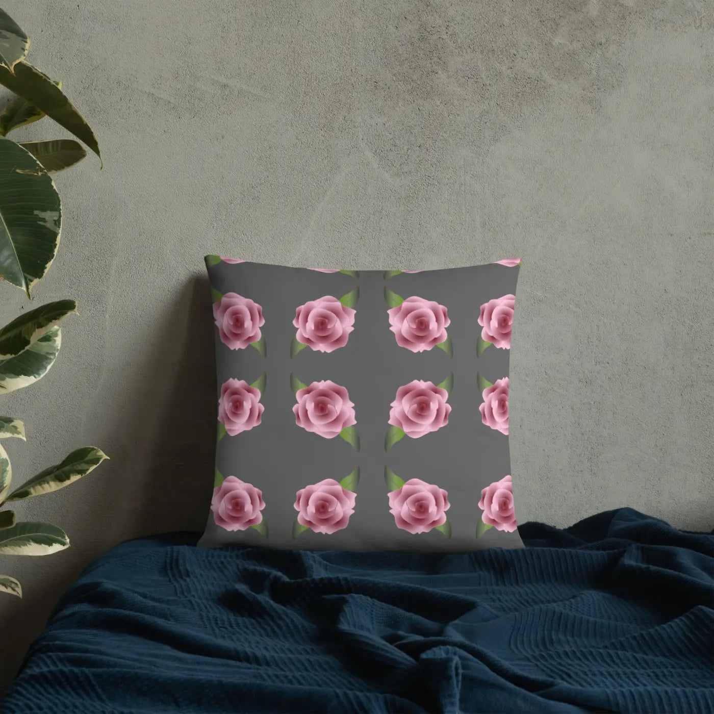 Pink Roses Grey Throw Pillows – Concealed Zipper - Dipaliz