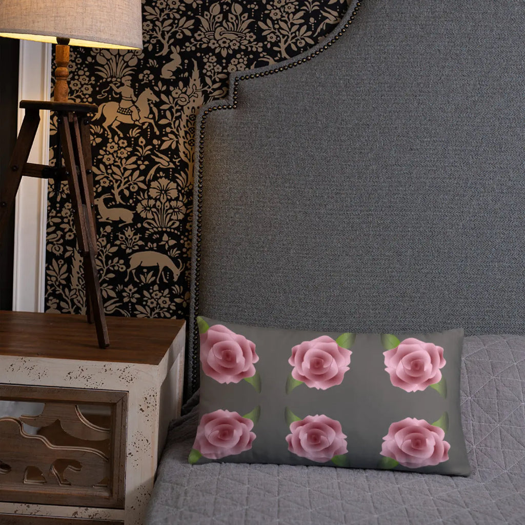 Pink Roses Grey Throw Pillows – Concealed Zipper - Dipaliz