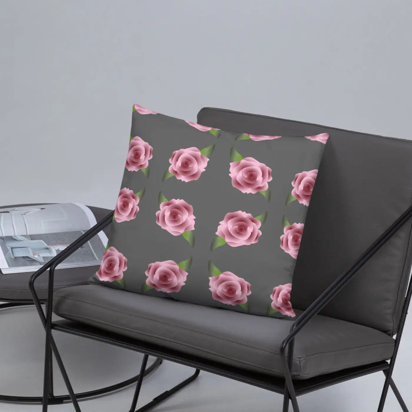 Pink Roses Grey Throw Pillows – Concealed Zipper - Dipaliz