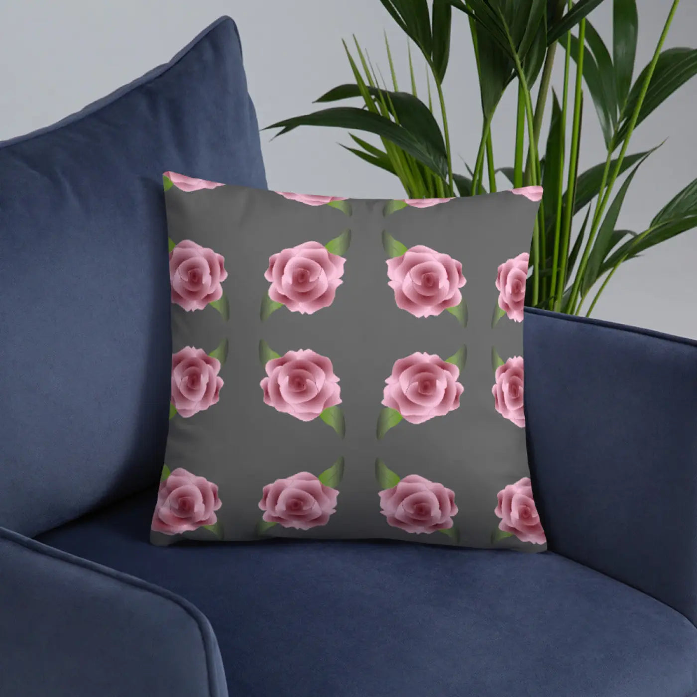 Pink Roses Grey Throw Pillows – Concealed Zipper - Dipaliz