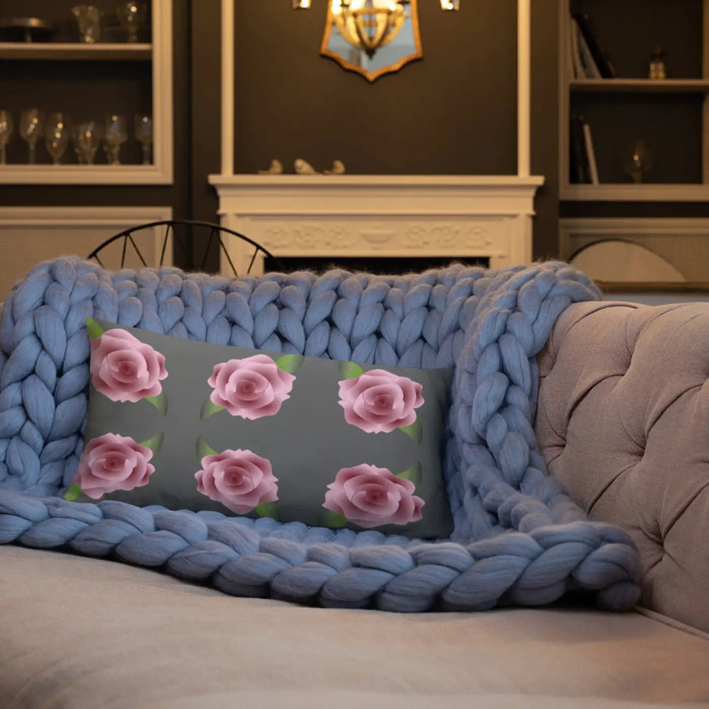 Pink Roses Grey Throw Pillows – Concealed Zipper - Dipaliz