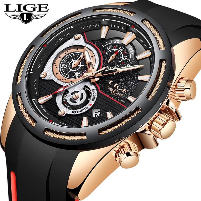 Men's Waterproof Modern Watch With Rubber Straps Multifunction Watches Unique Design Perfect Gift