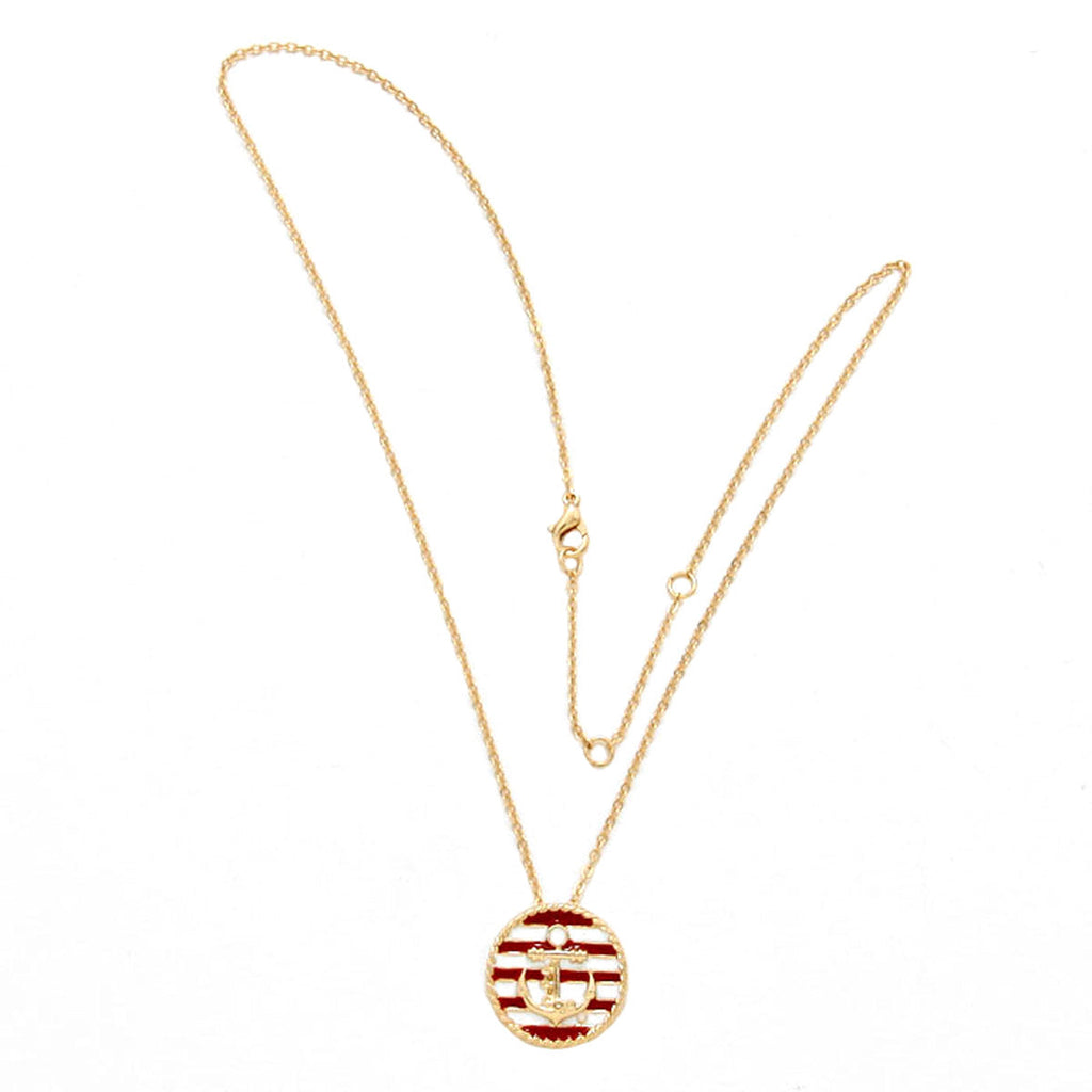 Striped Enamel Anchor Pendant Necklace