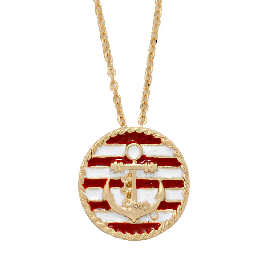 Striped Enamel Anchor Pendant Necklace