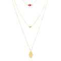 Triple Layered Crystal Evil Eye Hamsa Hand Pendant Necklace