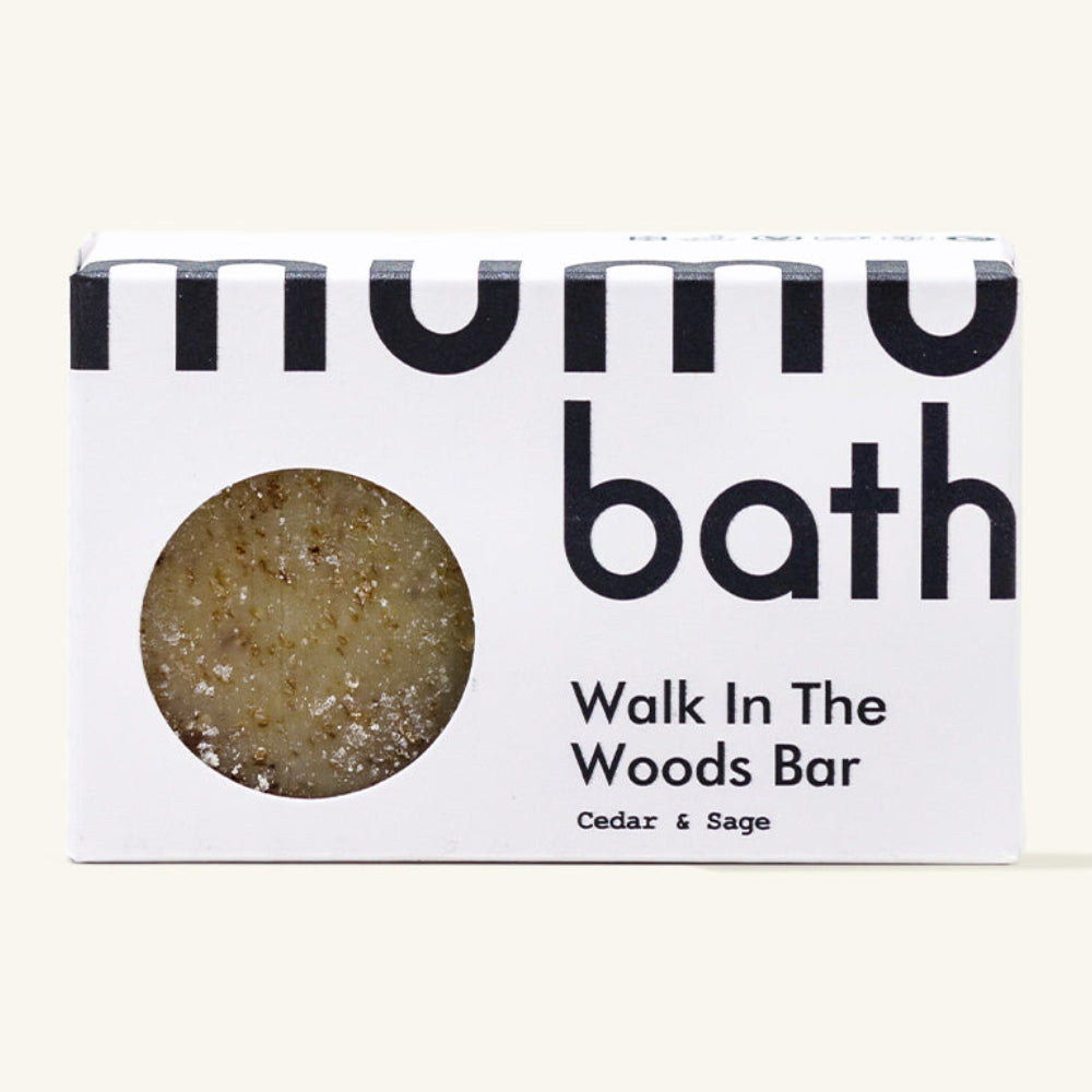Bath bar packaging with 'momo bath' branding on a white background